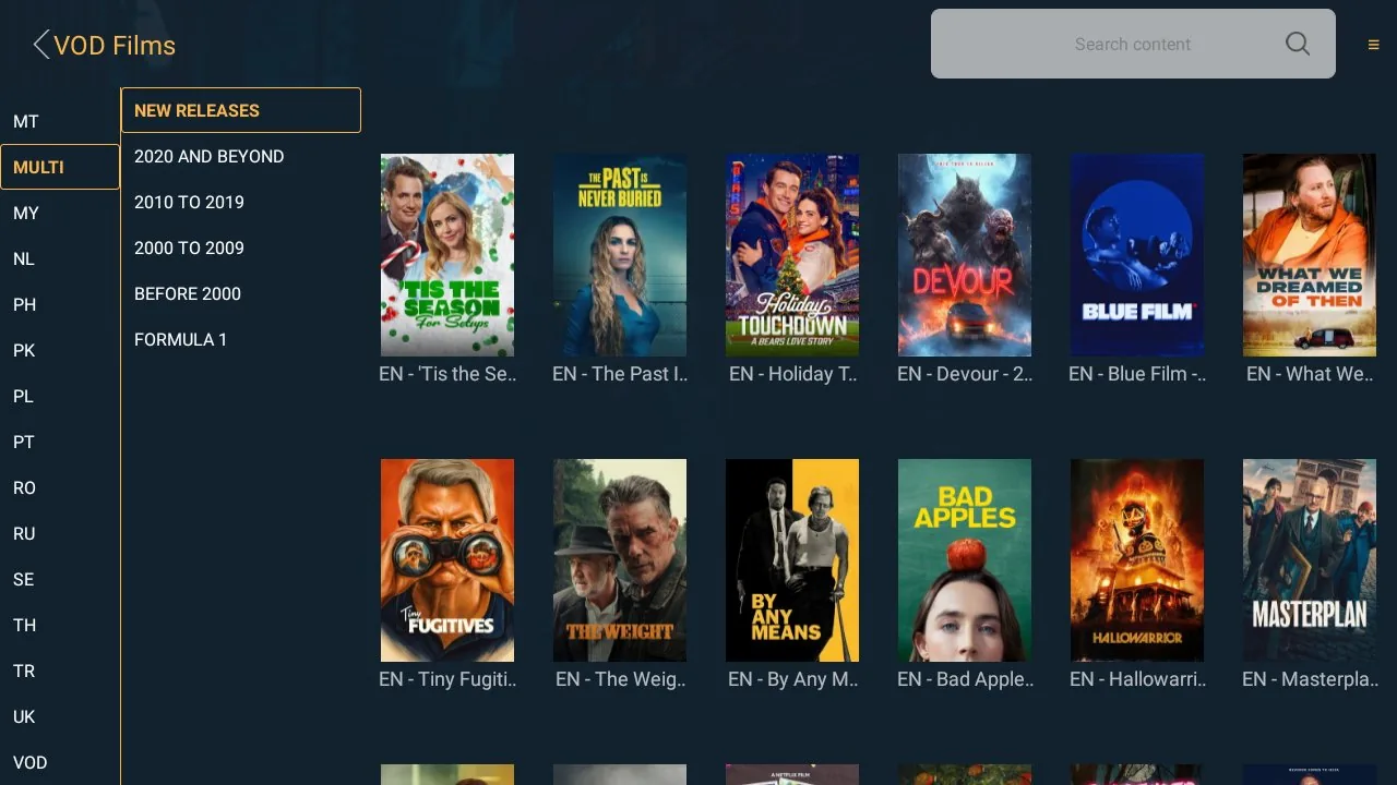 VOD films grid